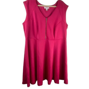 Boutique Fit Flare A Line Dress Women Plus 2X Pink Stretch Knit Knee Length Work